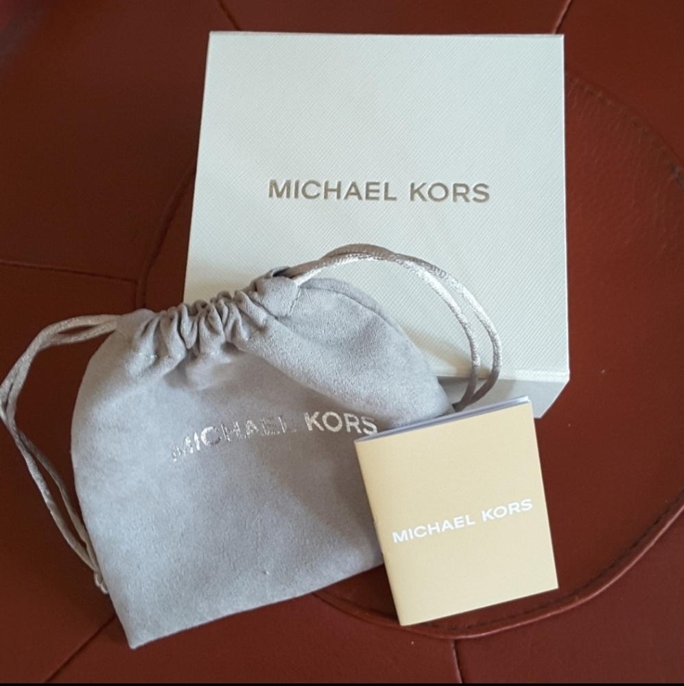 Michael Kors Earrings Stud Open Hoop Drop RoseGold Tone Clear Crystal Accent NWT - Picture 4 of 5